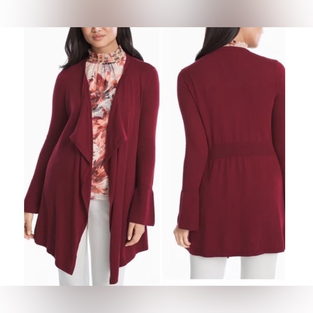 WHITE HOUSE BLACK MARKET Cashmere Blend Drama Sleeve Burgundy Cardigan
